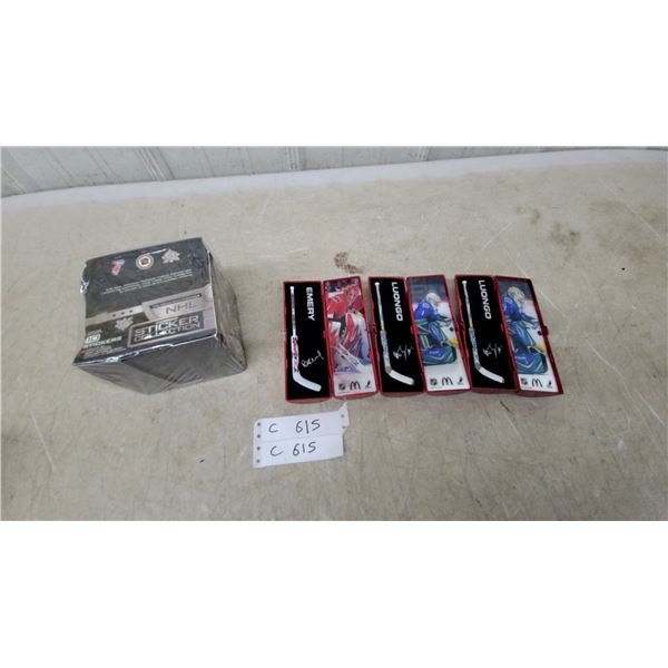 NHL Sticker Collection Box Factory Seal and Miniature Goalie Stick Collectibles with Luongo and