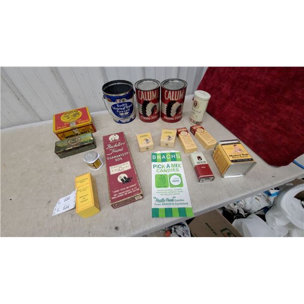 Vintage Calumet Baking Powder, World's Navy Tobacco Tins, Brach's Candy Box, and More