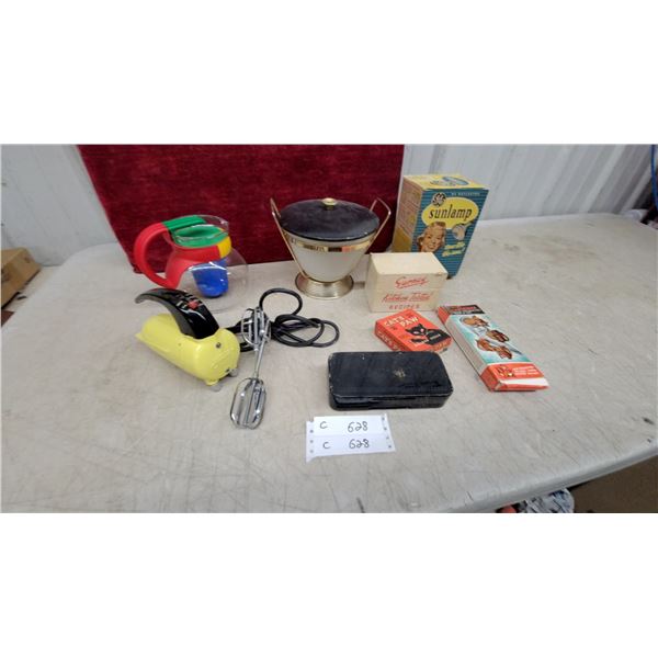 Vintage Yellow Hand Mixer, Ge Sunlamp, Cat's Paw Rubber Heels, Recipe Box, and More
