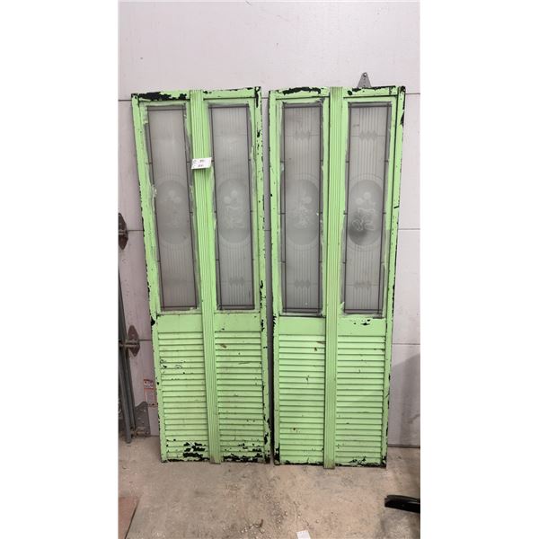 Green Painted Bi-Fold Doors with Etched Mickey and Minnie Mouse Glass Panels 74 x 23-1/2