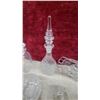 Image 2 : Crystal and Glass Lot with Decanter, Stemware, Lace Edge Basket, Amber Dish, and More