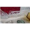 Image 3 : Crystal and Glass Lot with Decanter, Stemware, Lace Edge Basket, Amber Dish, and More
