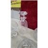 Image 6 : Crystal and Glass Lot with Decanter, Stemware, Lace Edge Basket, Amber Dish, and More