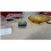 Image 7 : Crystal and Glass Lot with Decanter, Stemware, Lace Edge Basket, Amber Dish, and More
