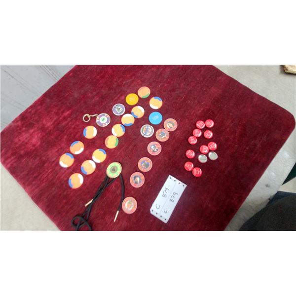 Casino Chip Collection with Shooting Star Casino Regent Mcphillips 1$..50 $5 Chips, Wurlitzer Pins