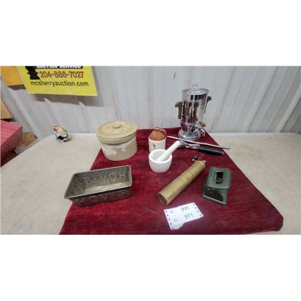 Hovis Bread Pan, Stoneware Crock with Lid, Ceramic Mortar and Pestle, Mug, and More
