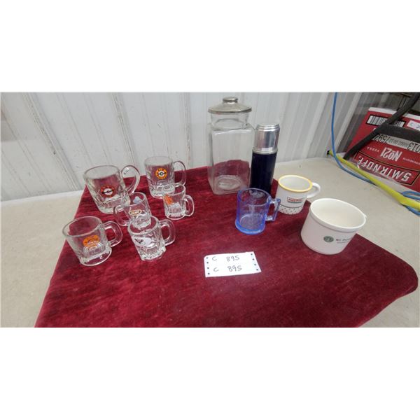 A&W Root Beer Glass Mugs, Krispy Kreme Mug, Glass Vintage Store Canister, Thermos, and More