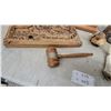 Image 9 : Carved Wood Folk Art Collection Including Village Scene Plaque, Rooster, Gavel, and More