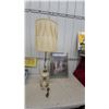 Image 1 : MCM Vintage Brass and Enamel Table Lamp with Shade and Paul Peel Art Gallery Framed Poster