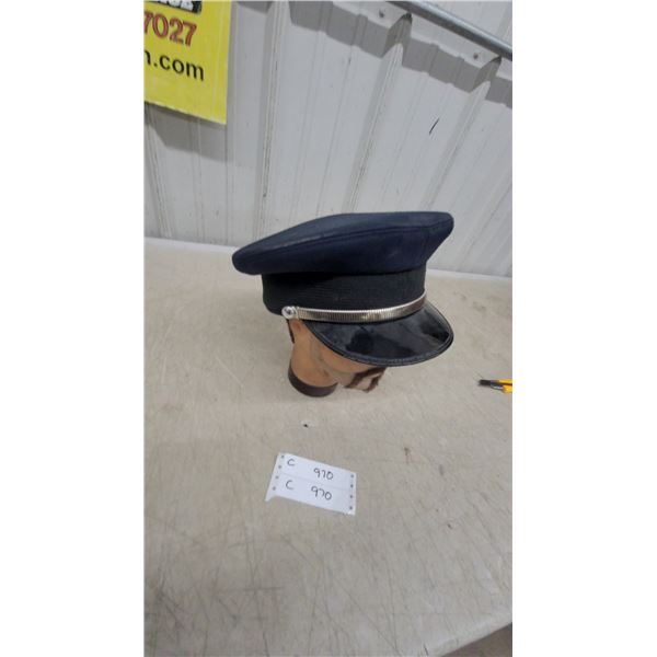 Vintage Navy Blue Uniform Peaked Cap with Silver Chin Strap