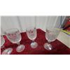 Image 2 : Set of Eight Pressed Glass Wine Goblets with Rose Motif Irish Herringbone
