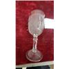 Image 4 : Set of Eight Pressed Glass Wine Goblets with Rose Motif Irish Herringbone
