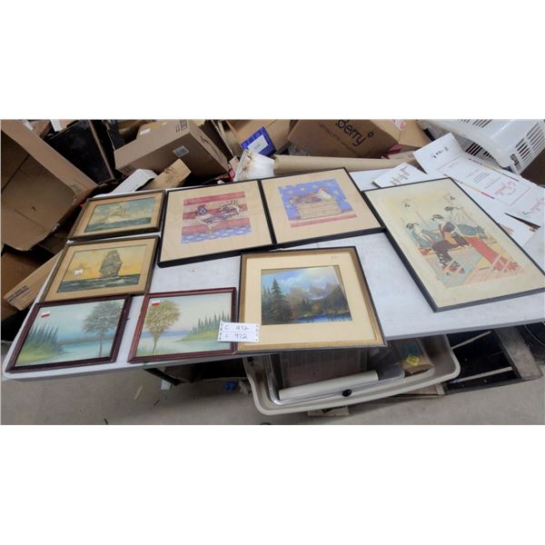 Collection of Framed Artwork Including Landscapes, Japanese Print, Rooster Prints, and More Biggest