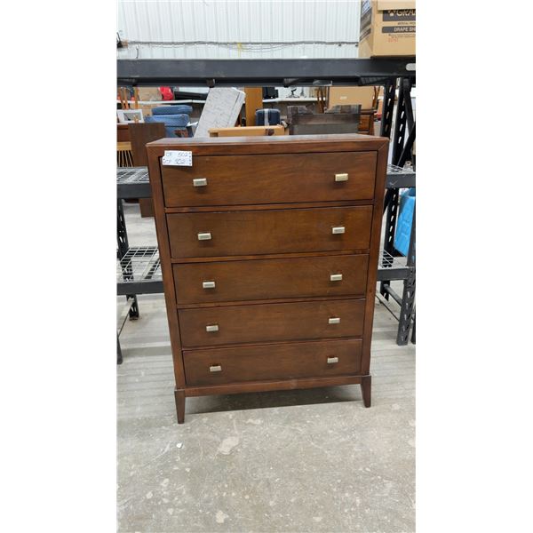 Five-Drawer Wooden Dresser with Steel Pulls 17 x 50 x 36