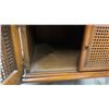 Image 3 : Pair of Mid-Century Walnut End Tables with Cane Door Panels and Lower Shelf 26 x 26 x 21