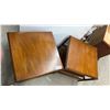 Image 5 : Pair of Mid-Century Walnut End Tables with Cane Door Panels and Lower Shelf 26 x 26 x 21