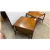 Image 6 : Pair of Mid-Century Walnut End Tables with Cane Door Panels and Lower Shelf 26 x 26 x 21