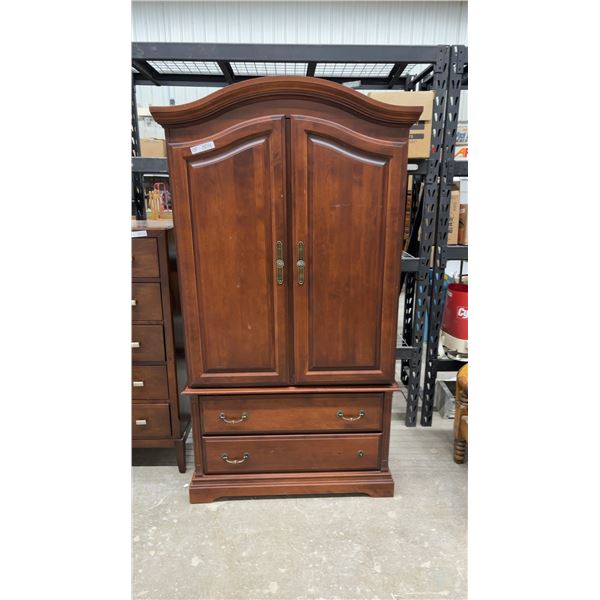 Cherry Finish 2pc Armoire with Two Doors, Three Shelves, and Two Drawers 39 x 72 x 18
