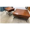 Image 1 : Rustic Wood and Wrought Iron Coffee Table with Storage 40 x 40 x 19 and Matching End Table 28 x 29