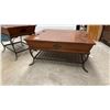 Image 2 : Rustic Wood and Wrought Iron Coffee Table with Storage 40 x 40 x 19 and Matching End Table 28 x 29