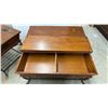 Image 3 : Rustic Wood and Wrought Iron Coffee Table with Storage 40 x 40 x 19 and Matching End Table 28 x 29