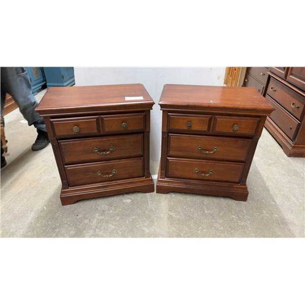 Pair of Cherry-Finish Four-Drawer Nightstands with Brass Hardware 16 x 26 x 29