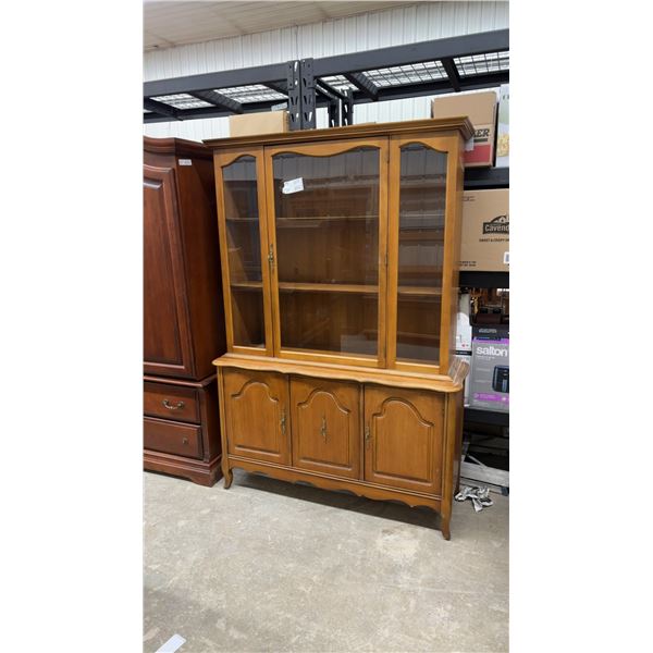 French Provincial Style Fruitwood 2pc China Cabinet with Glass Doors 69 x 48 x 16