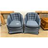 Image 1 : Pair of Blue Tufted Barrel Swivel Chairs with Diamond Pattern Upholstery 35 x 30 x 30