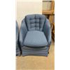 Image 2 : Pair of Blue Tufted Barrel Swivel Chairs with Diamond Pattern Upholstery 35 x 30 x 30