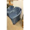 Image 3 : Pair of Blue Tufted Barrel Swivel Chairs with Diamond Pattern Upholstery 35 x 30 x 30