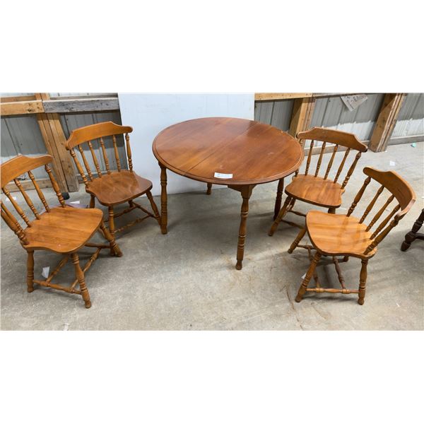 Maple Round Dining Table 42 x 31 with Four Colonial Style Spindle-Back Chairs