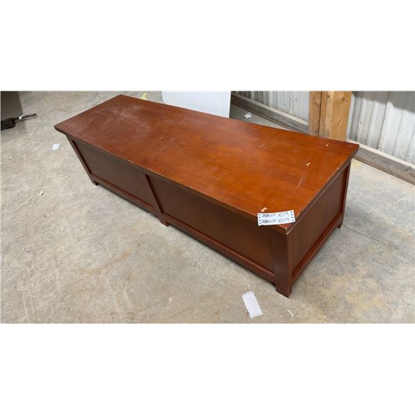 Cherry-Finish Wooden Storage Bench with Hinged Lid and Panel Design 63 x 20 x 18