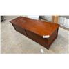 Image 1 : Cherry-Finish Wooden Storage Bench with Hinged Lid and Panel Design 63 x 20 x 18