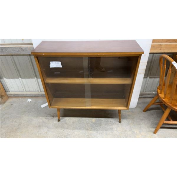 Mid-Century Modern Bookcase with Sliding Glass Doors and Tapered Legs 36 x 36 x 12