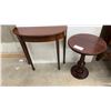 Image 1 : Half Moon Table 11 x 29 x 29 and Round Pedestal Side Table in Cherry Finish 18 x 24