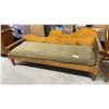Image 1 : Antique Pine Daybed with Spool Turnings and Olive Green Cushion 71 x 27 x 31