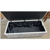 Image 4 : French Script Upholstered Storage Ottoman Bench with Interior Organizer Pockets 49 x 19 x 20