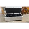 Image 5 : French Script Upholstered Storage Ottoman Bench with Interior Organizer Pockets 49 x 19 x 20