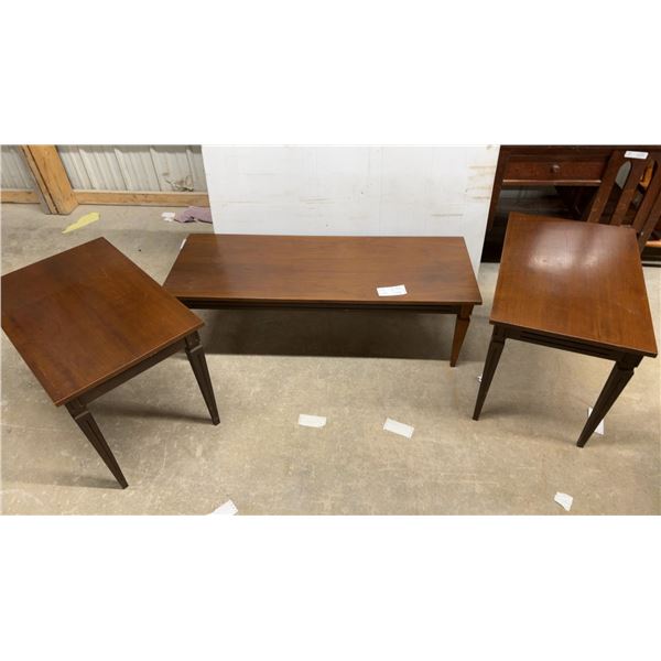 Mid-Century Modern Walnut Coffee Table 48 x 16 x 18 with Two Matching End Tables 28 x 18 x 21