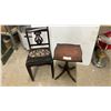 Image 1 : Mahogany Lyre Back Chair with Needlepoint Seat and Leather Top Duncan Fyfe Pedestal Table