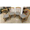 Image 1 : Set of Four Oak Spindle-Back Dining Chairs with Gray Upholstered Seats