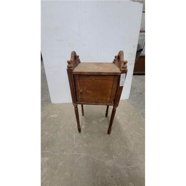 Antique Wooden Smoking Stand with Cabinet Door and Turned Legs 28 x 13 x 10"