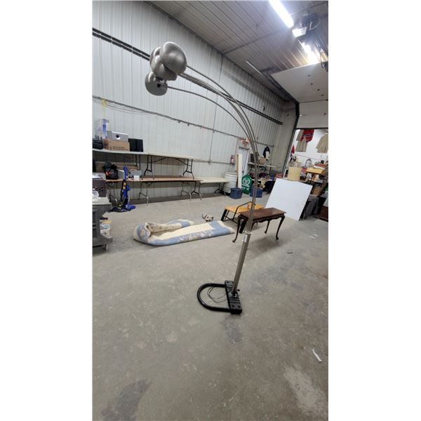 Five-Arm Arc Floor Lamp with Brushed Nickel Finish and Dome Shades