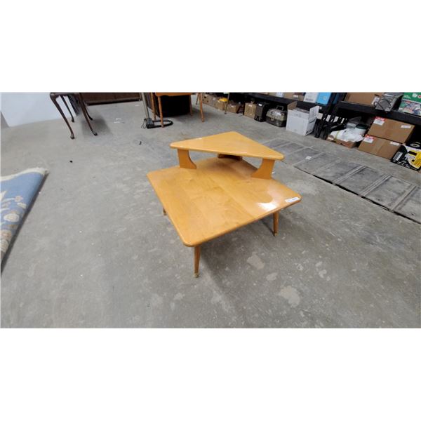 Heywood-Wakefield Mid-Century Modern Blonde Maple Two-Tier Side Table 22 x 22 x 29"