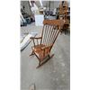 Image 1 : Windsor Style Spindle Back Wooden Rocking Chair with Contoured Seat and Curved Armrests