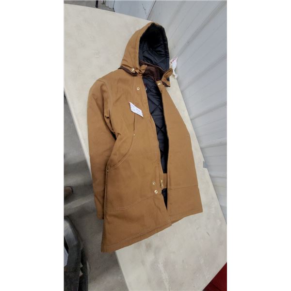 Tough Duck Hooded Insulated Work Jacket, Brown Duck Canvas, Size Medium New