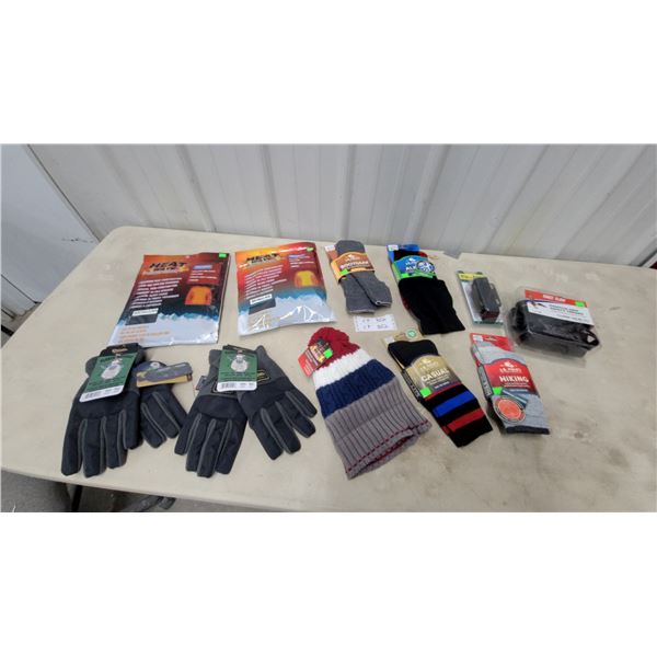 Winter Accessories Lot: Heat Wave Thermal Wear, J.B. Field's Socks, Gloves, Beanie, and More Alll