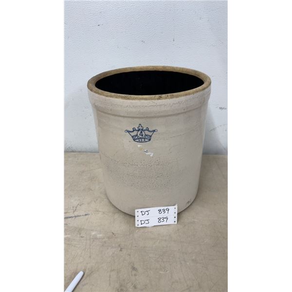 4-Gallon Stoneware Crock with Blue Crown Logo