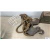 Image 6 : Vintage Rope with Pulley and Hooks, Cal.30 M1 Ammo Box, Glass Insulator, and More