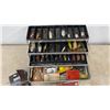 Image 2 : Vintage Metal Tackle Box with Fishing Lures, Zebco 404 Reel, Holiday Phonograph, and More